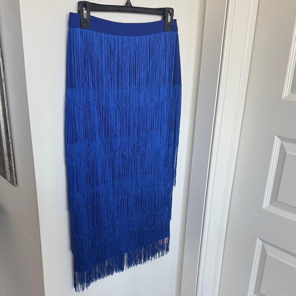 Vibrant Blue Asymmetrical Fringe Skirt